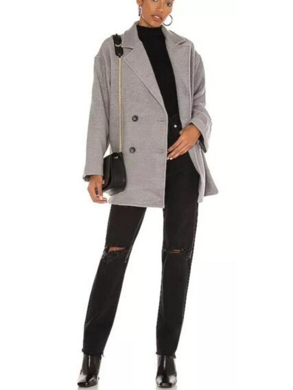 Free People Hannah Slouchy Oversized Gray Double-Breasted Pea Coat XS Fall NWT
